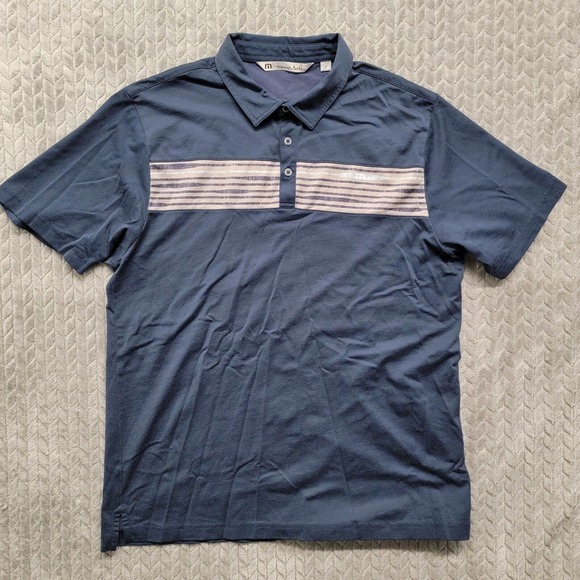 Men’s TRAVIS MATHEW Blue‎ Gray Stripes Polyester Polo Golf Shirt Size XL - Picture 1 of 10